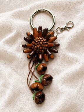 Leather Flower Bag Charm | Brown Keychain